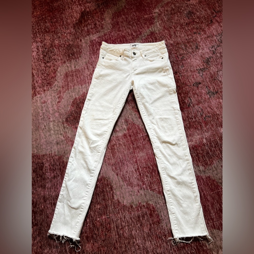 PAIGE White Frayed Hem Jeans Size 27